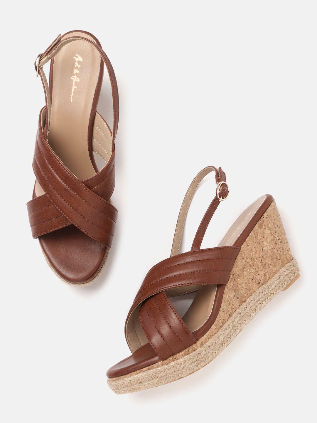mast & harbour women brown self-striped wedges