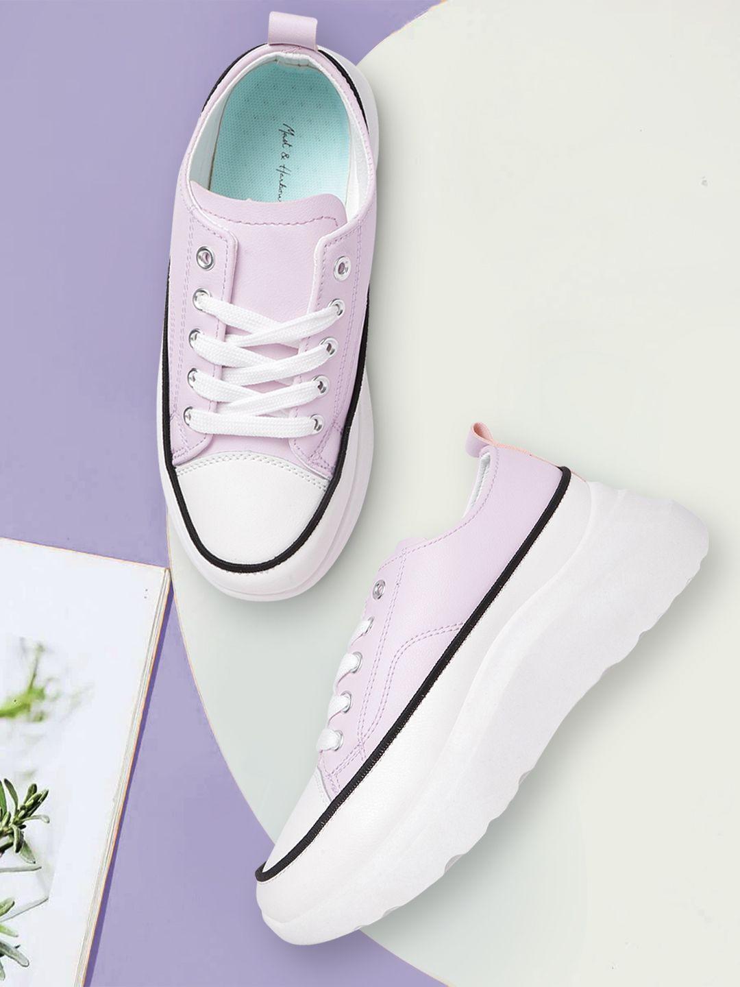 mast & harbour women lavender & white colourblocked chunky sneakers