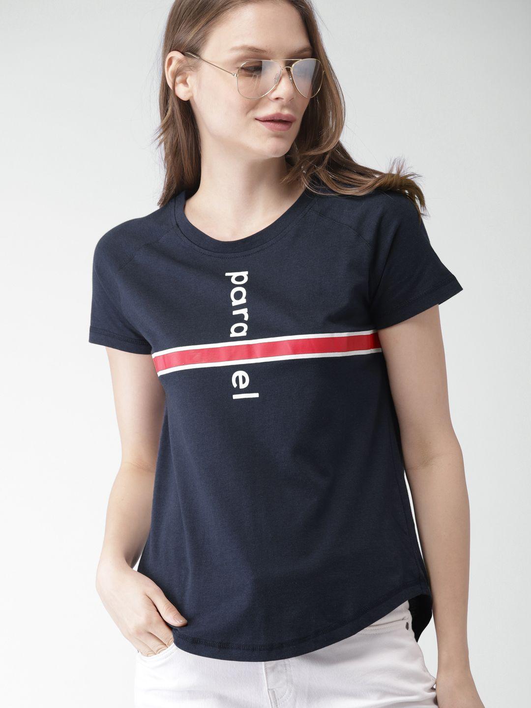 mast & harbour women navy printed round neck t-shirt