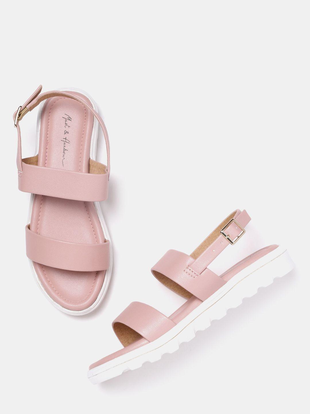 mast & harbour women pink solid synthetic open toe flats
