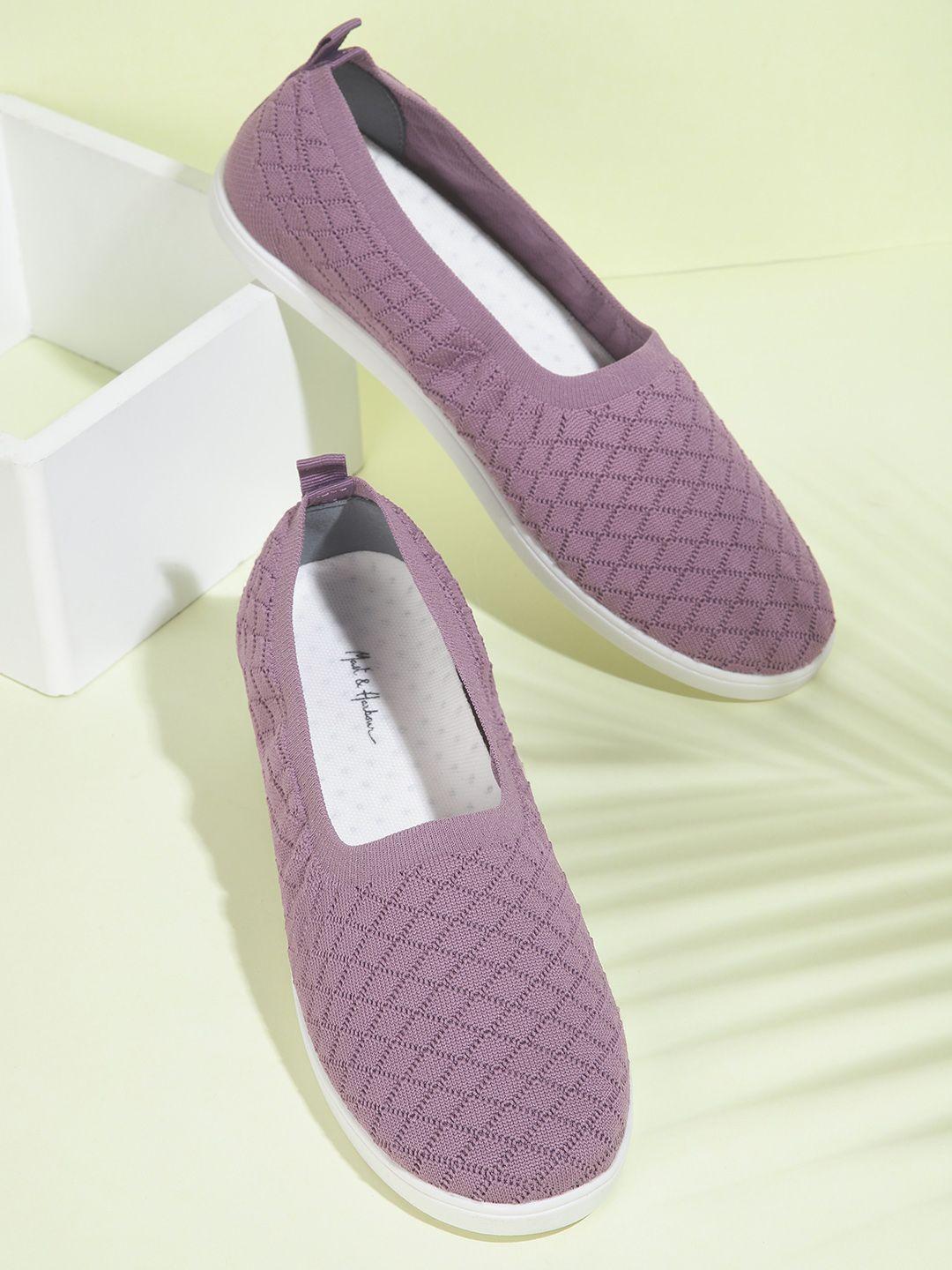 mast & harbour women purple woven design slip-on sneakers