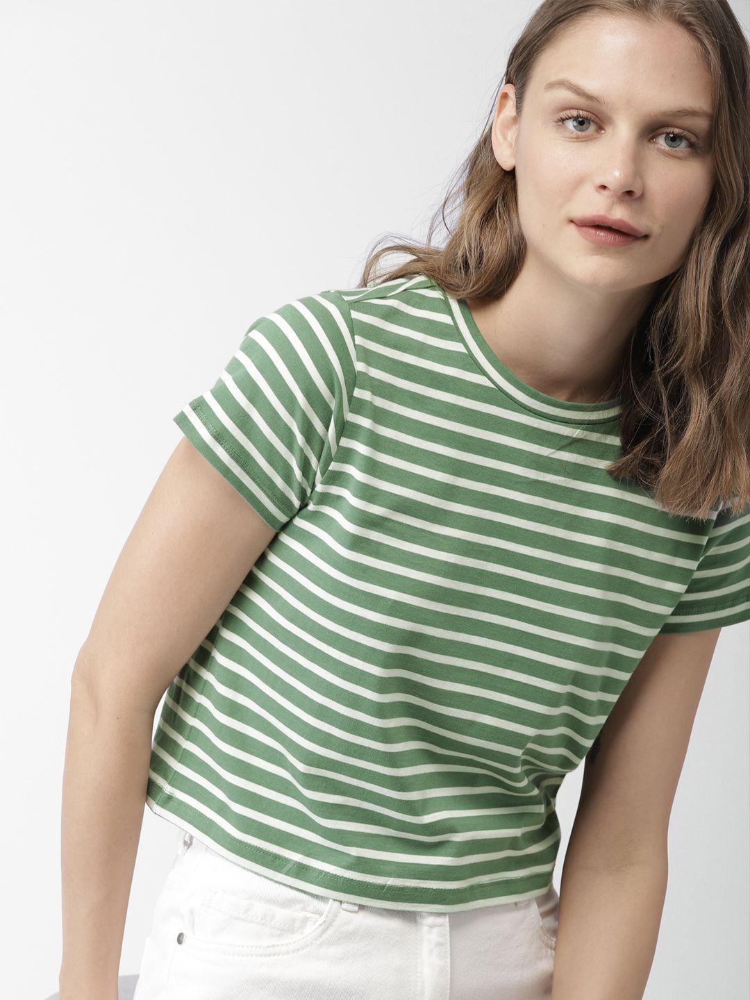 mast & harbour women striped pure cotton round neck t-shirt