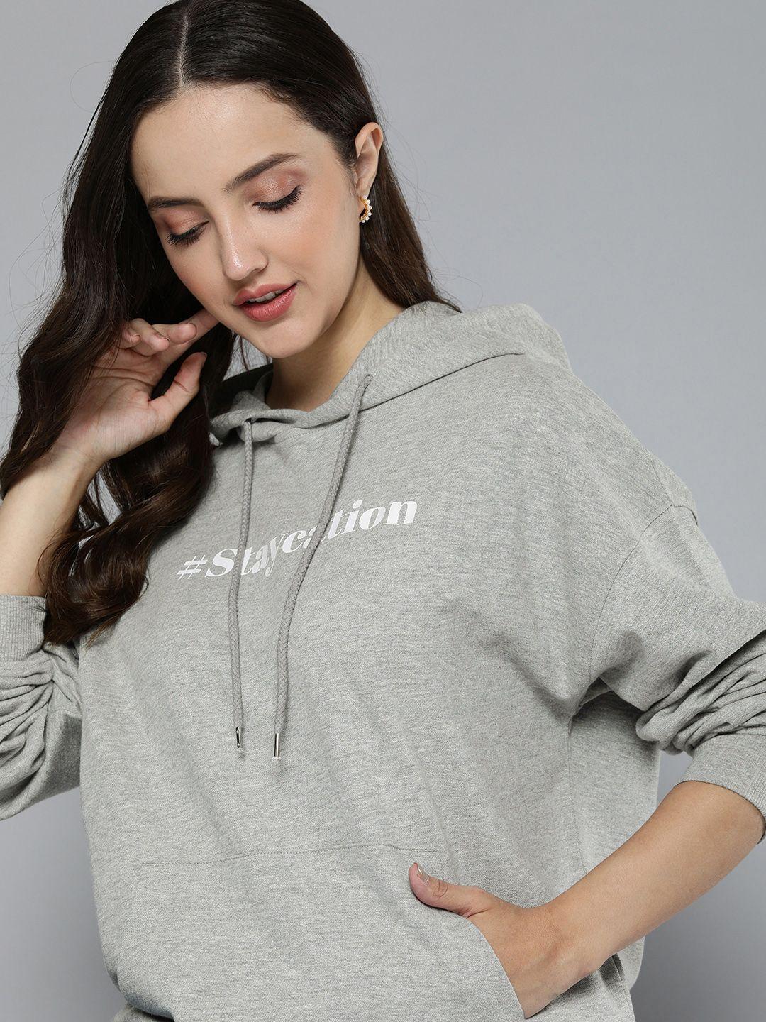 mast & harbour women typography pure cotton hooded sweatshirt
