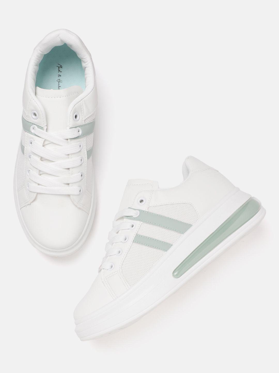 mast & harbour women white & green striped sneakers
