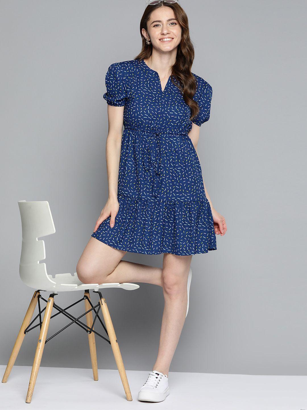 mast & harbour abstract print a-line tiered dress