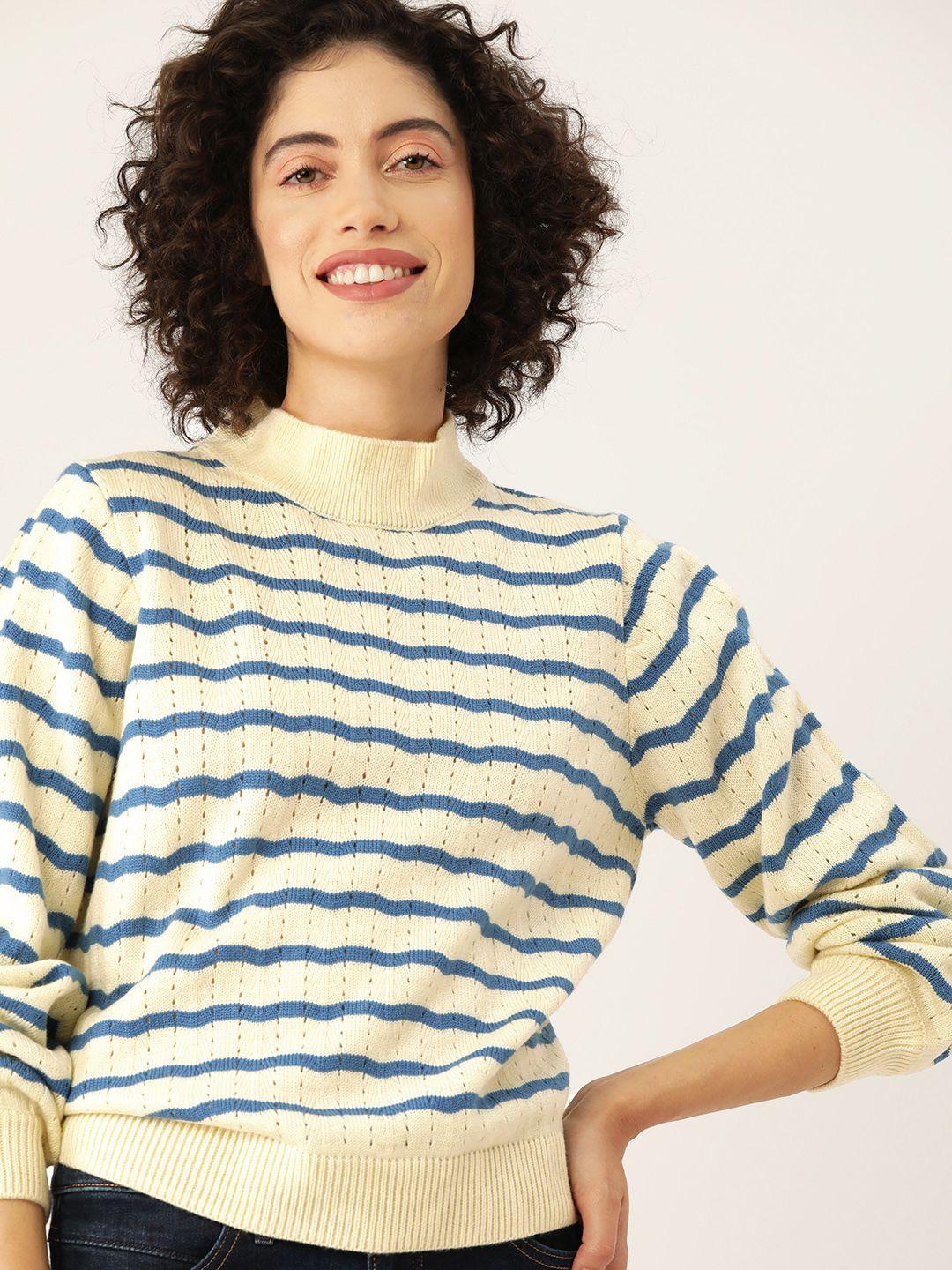 mast & harbour acrylic open knit striped pullover