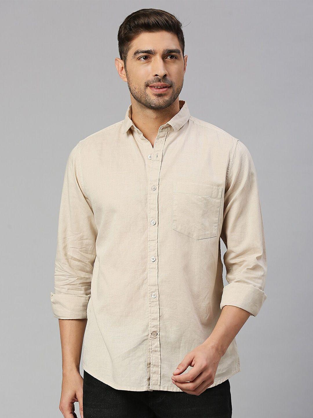 mast & harbour beige classic slim fit casual cotton linen shirt