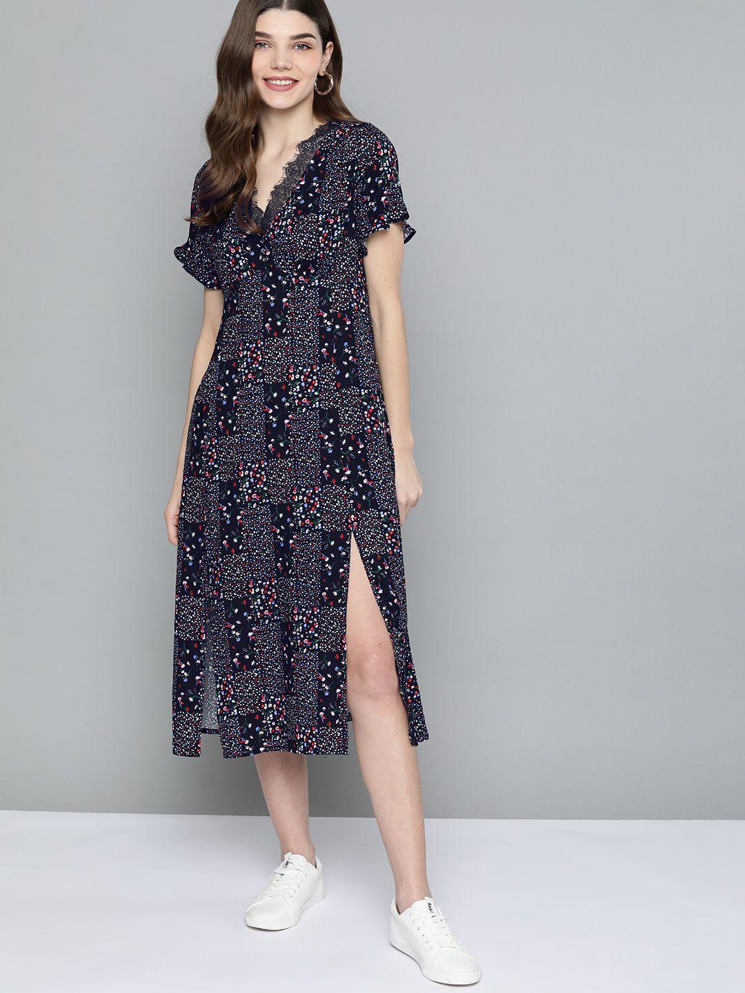 mast & harbour black & white floral a-line midi dress