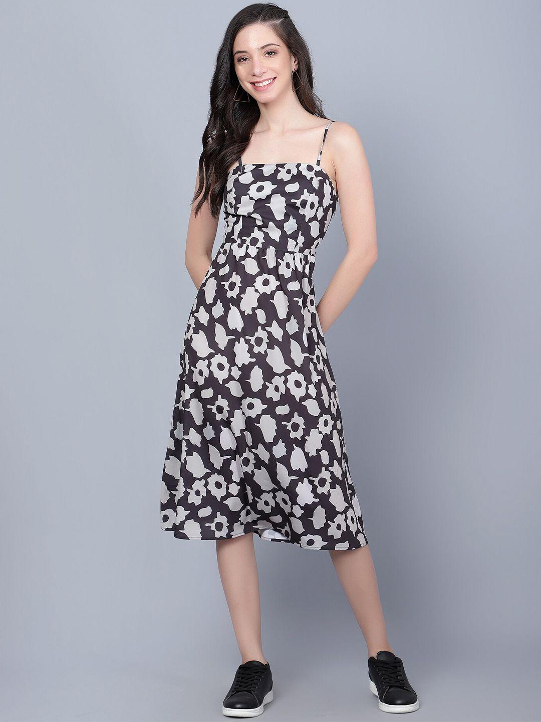 mast & harbour black abstract printed a line midi dress