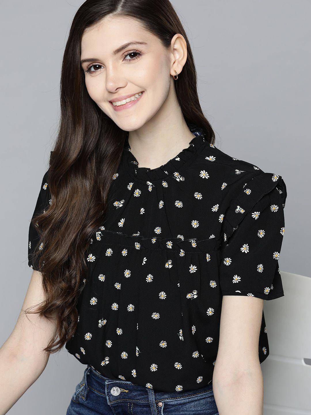 mast & harbour black floral print top