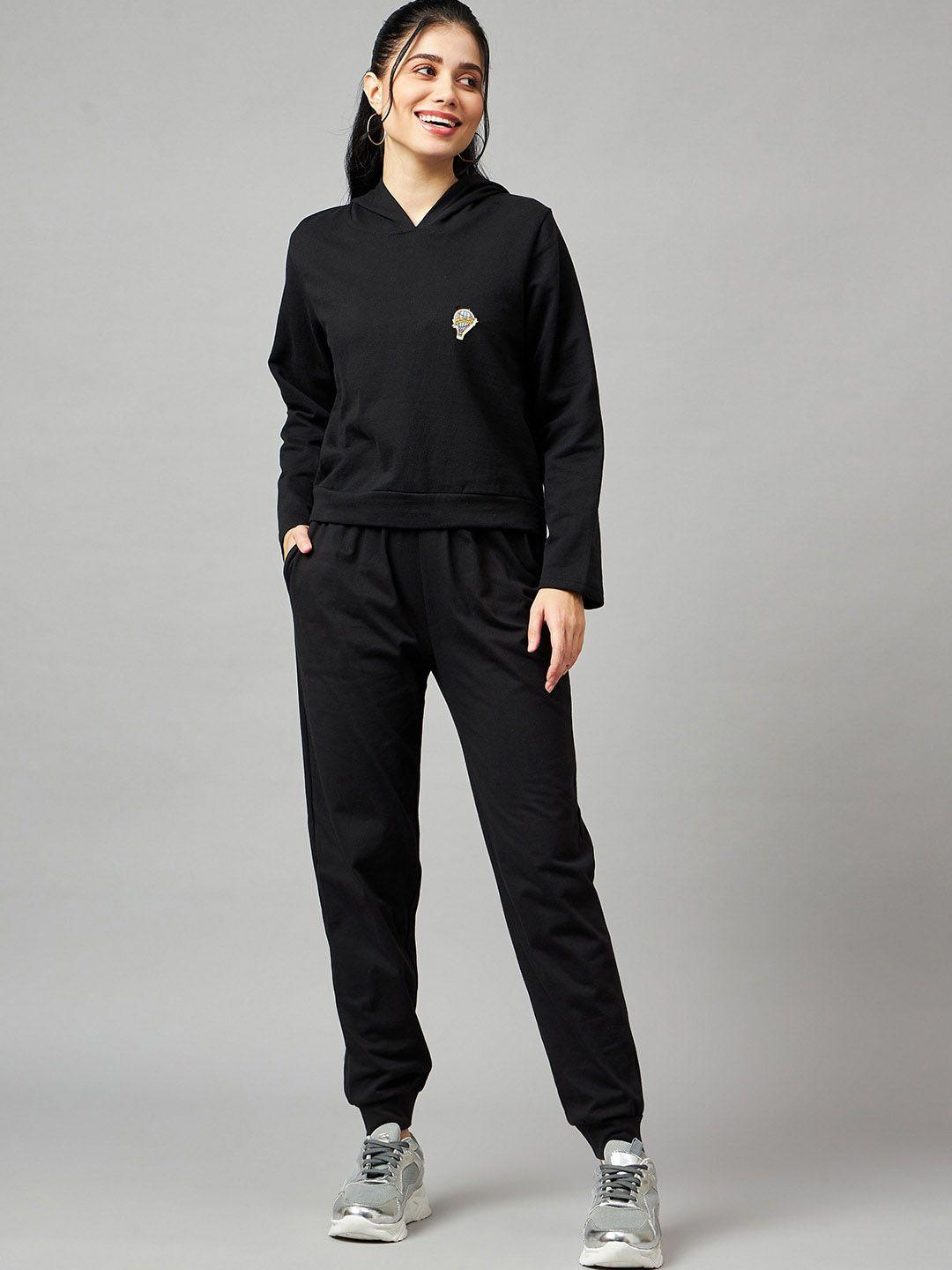 mast & harbour black hooded pure cotton sweatshirt with joggers