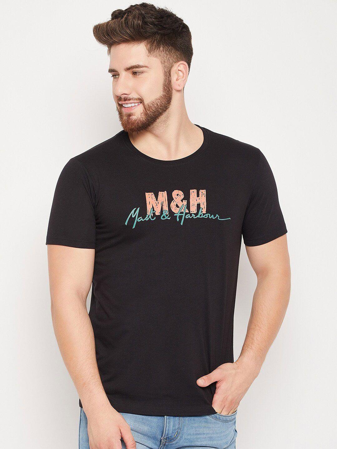 mast & harbour black typography printed pure cotton t-shirt
