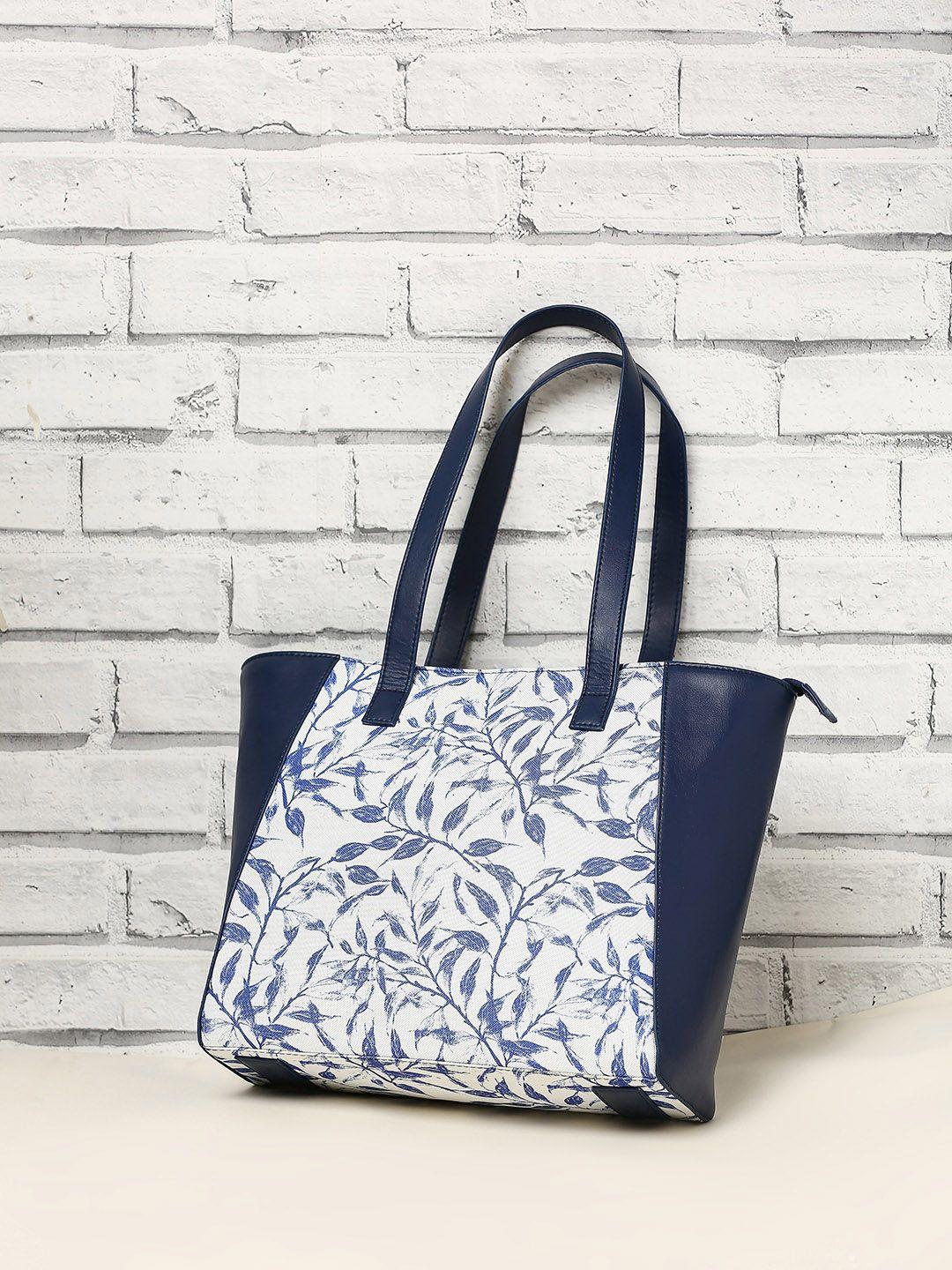 mast & harbour blue & white floral printed oversized structured tote bag