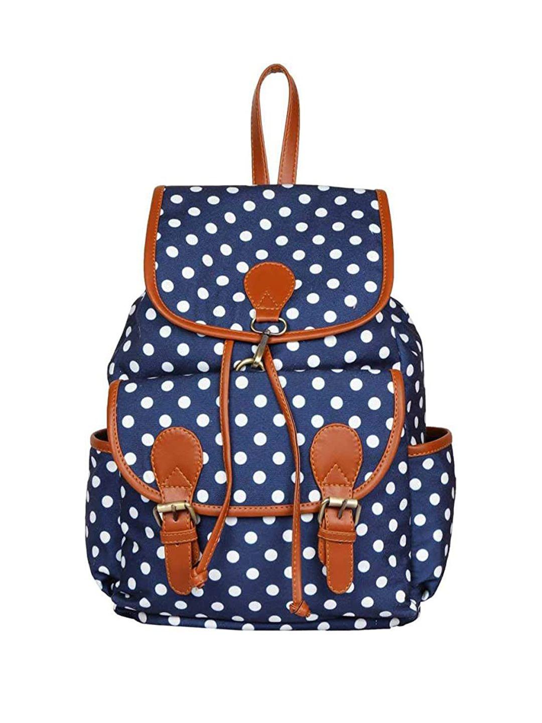 mast & harbour blue & white polka dots printed backpack
