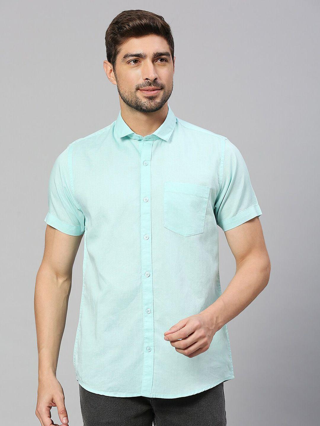 mast & harbour blue classic slim fit cotton linen casual shirt