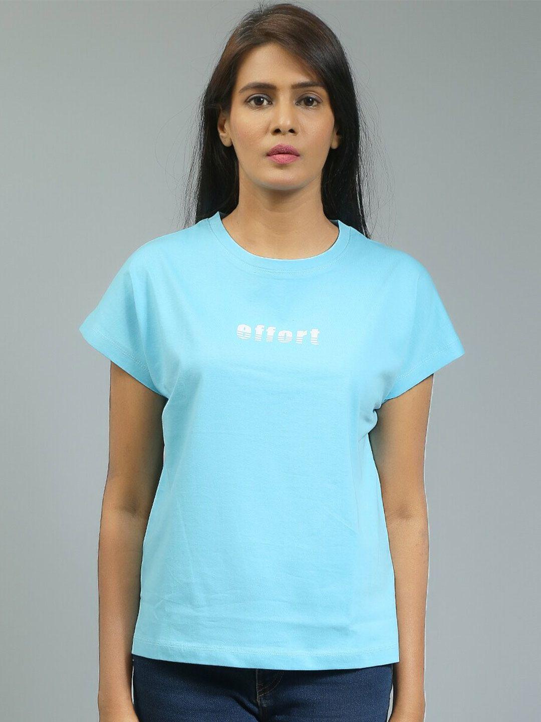 mast & harbour blue relaxed fit typography printed casual pure cotton t-shirt