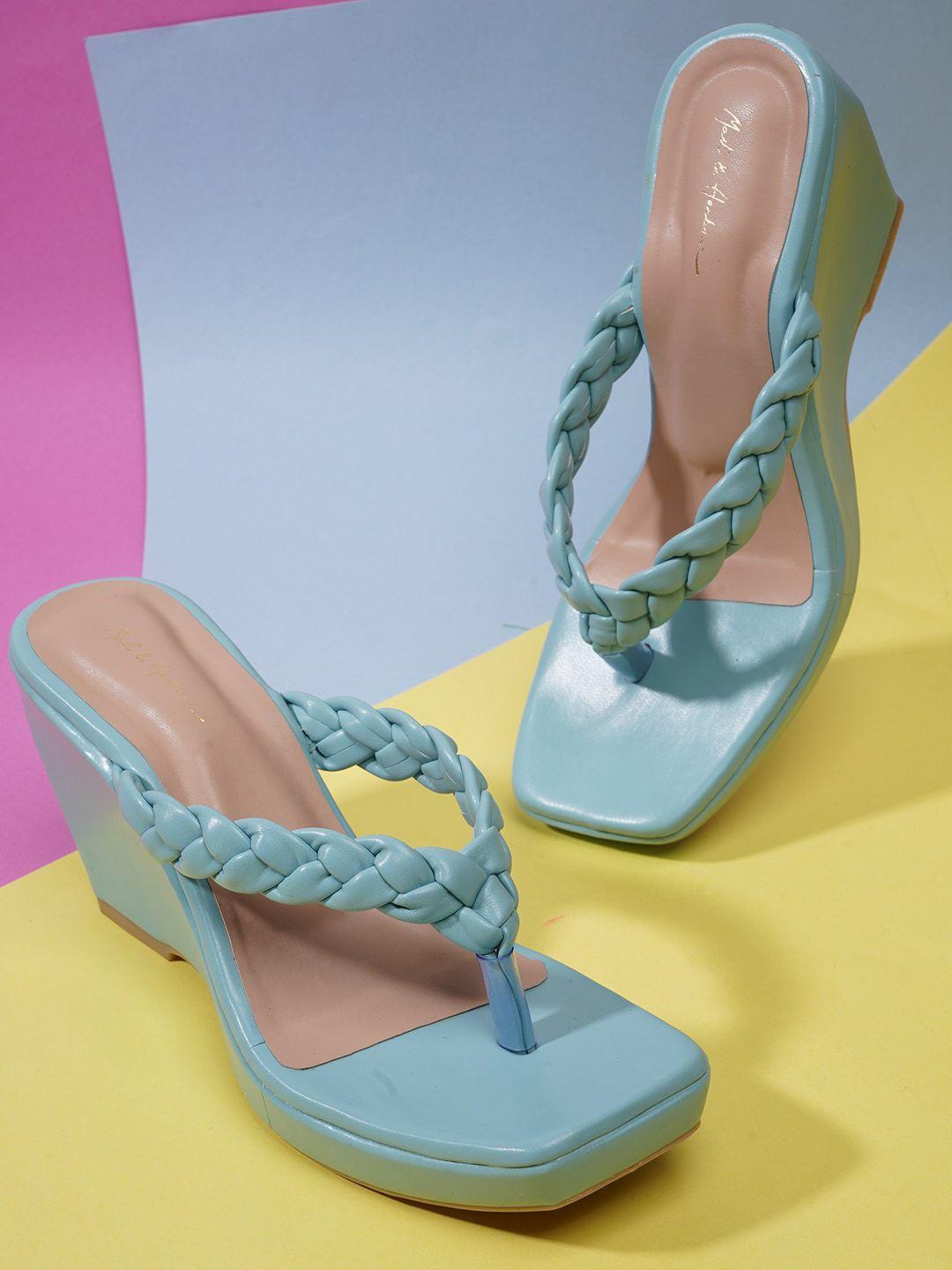 mast & harbour blue textured wedge sandals