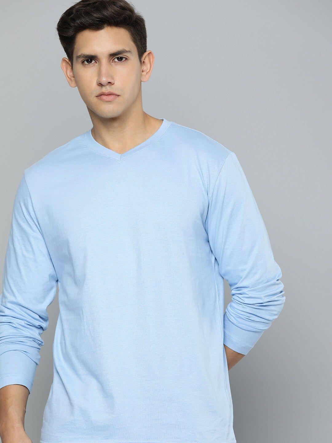 mast & harbour blue v-neck long sleeves cotton t-shirt