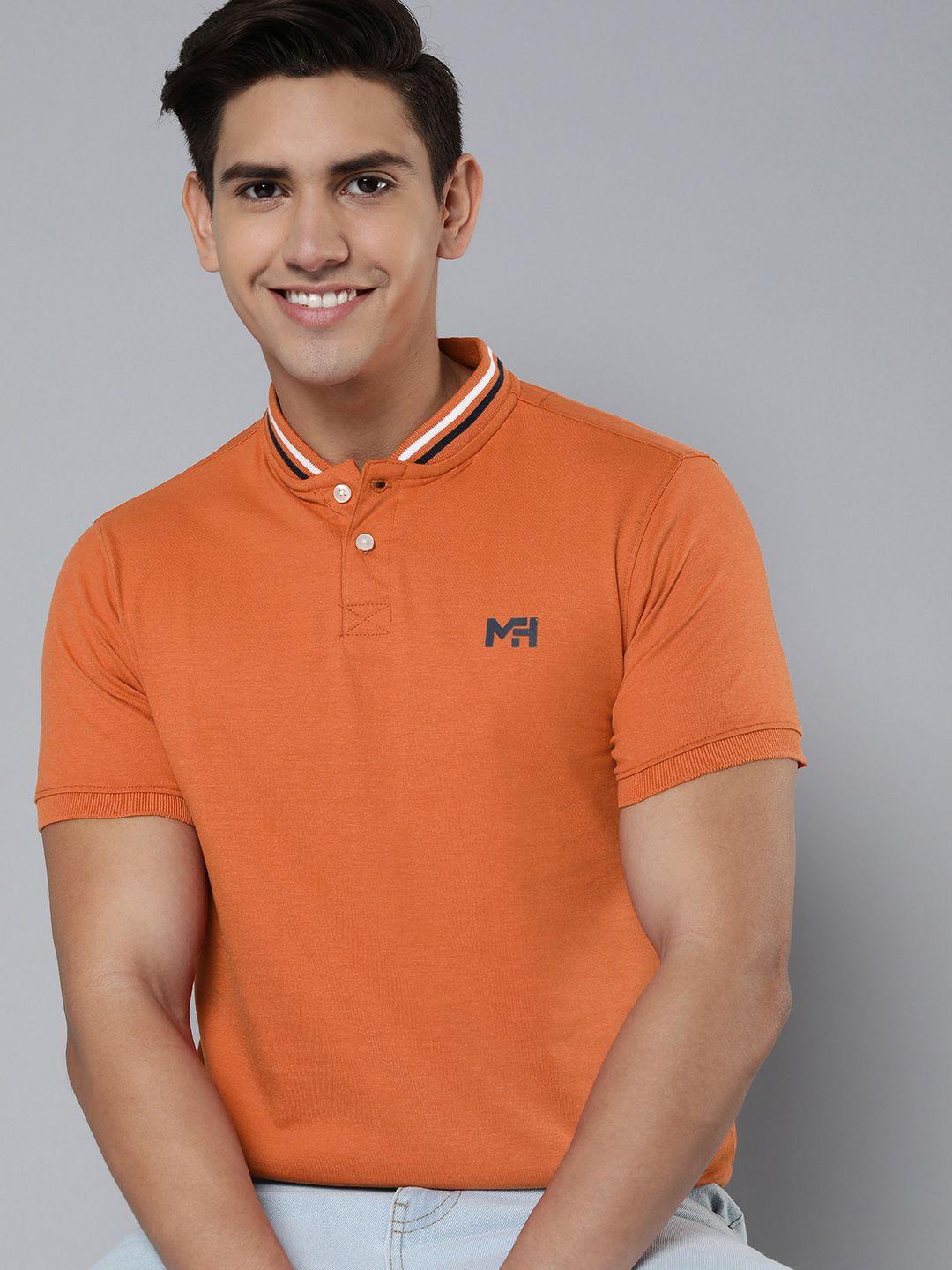 mast & harbour brand logo stand collar applique casual t-shirt