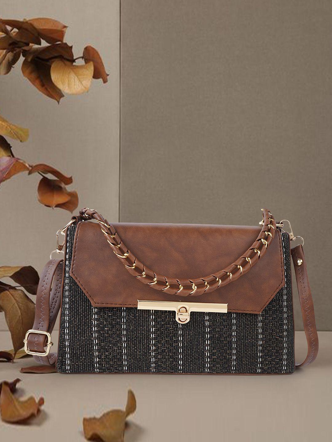 mast & harbour brown textured structured sling bag with buckle detail
