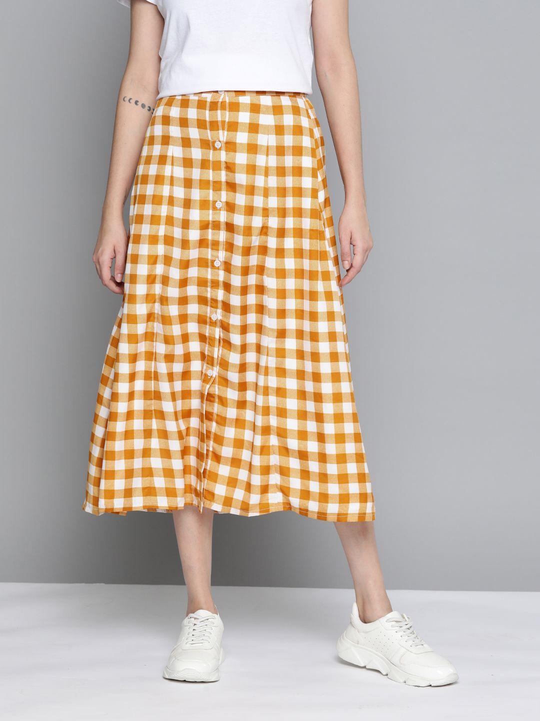 mast & harbour checked midi a-line skirt