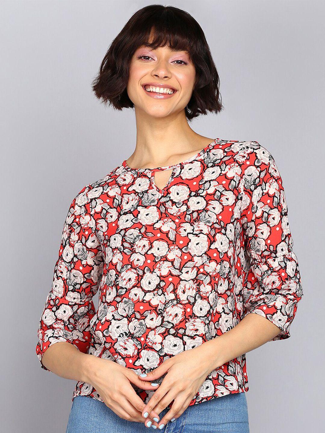 mast & harbour coral floral print crepe top