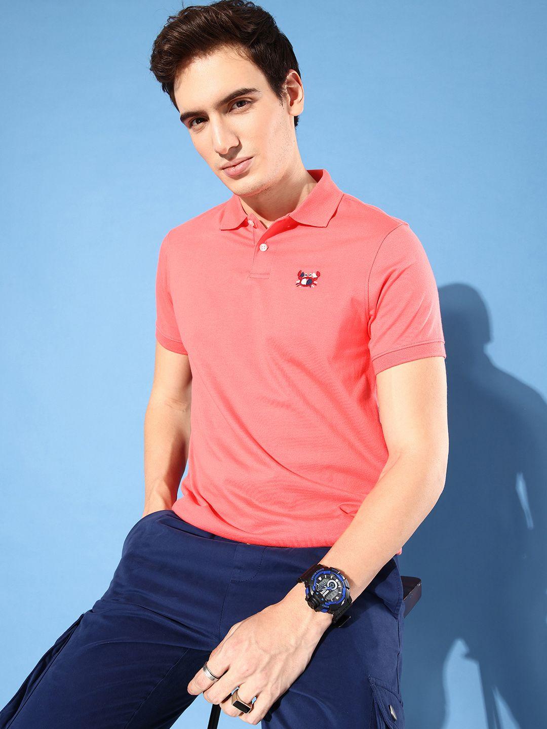 mast & harbour coral pink snapshot summers polo collar t-shirt