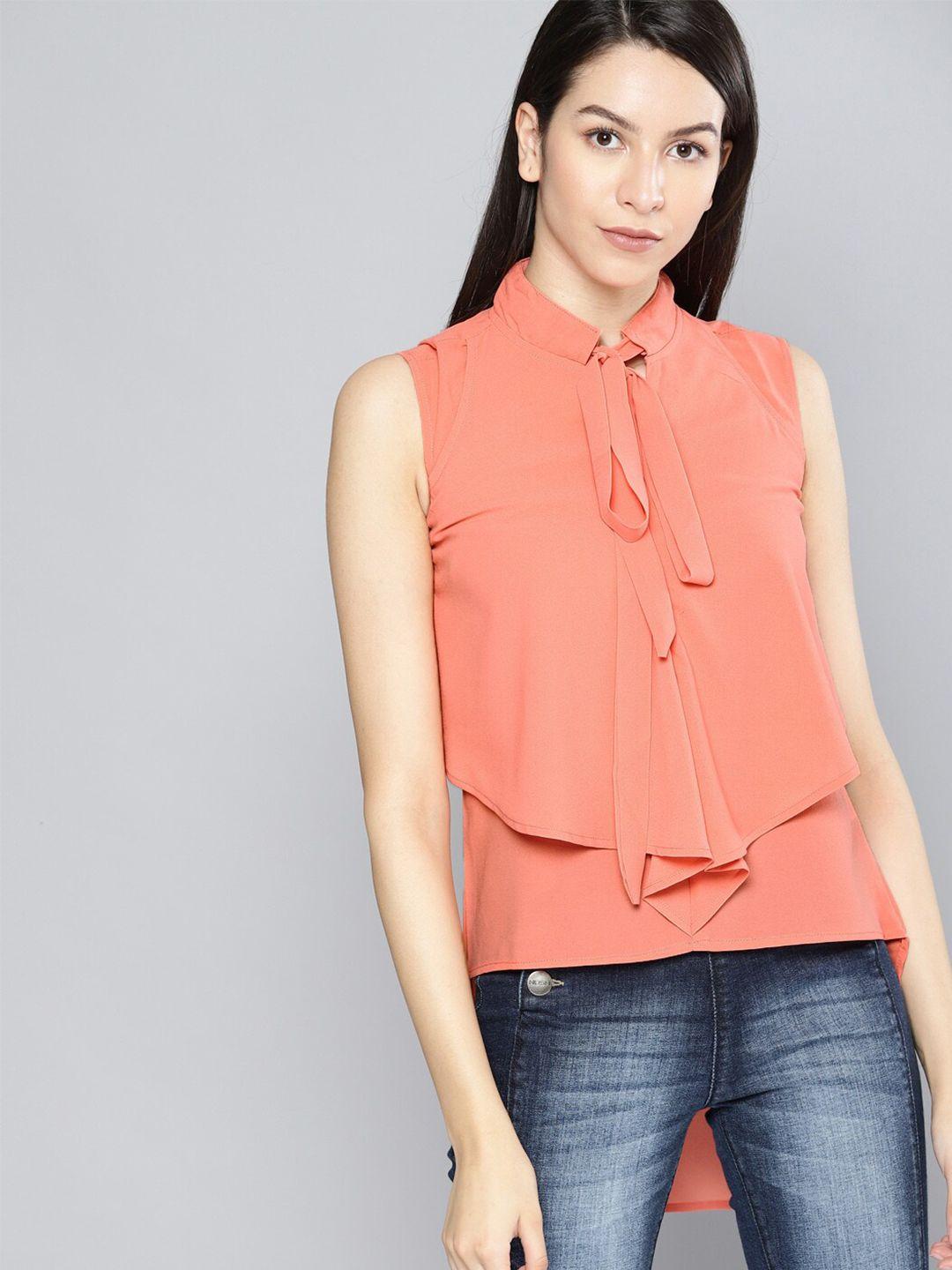 mast & harbour coral tie-up neck sleeveless top