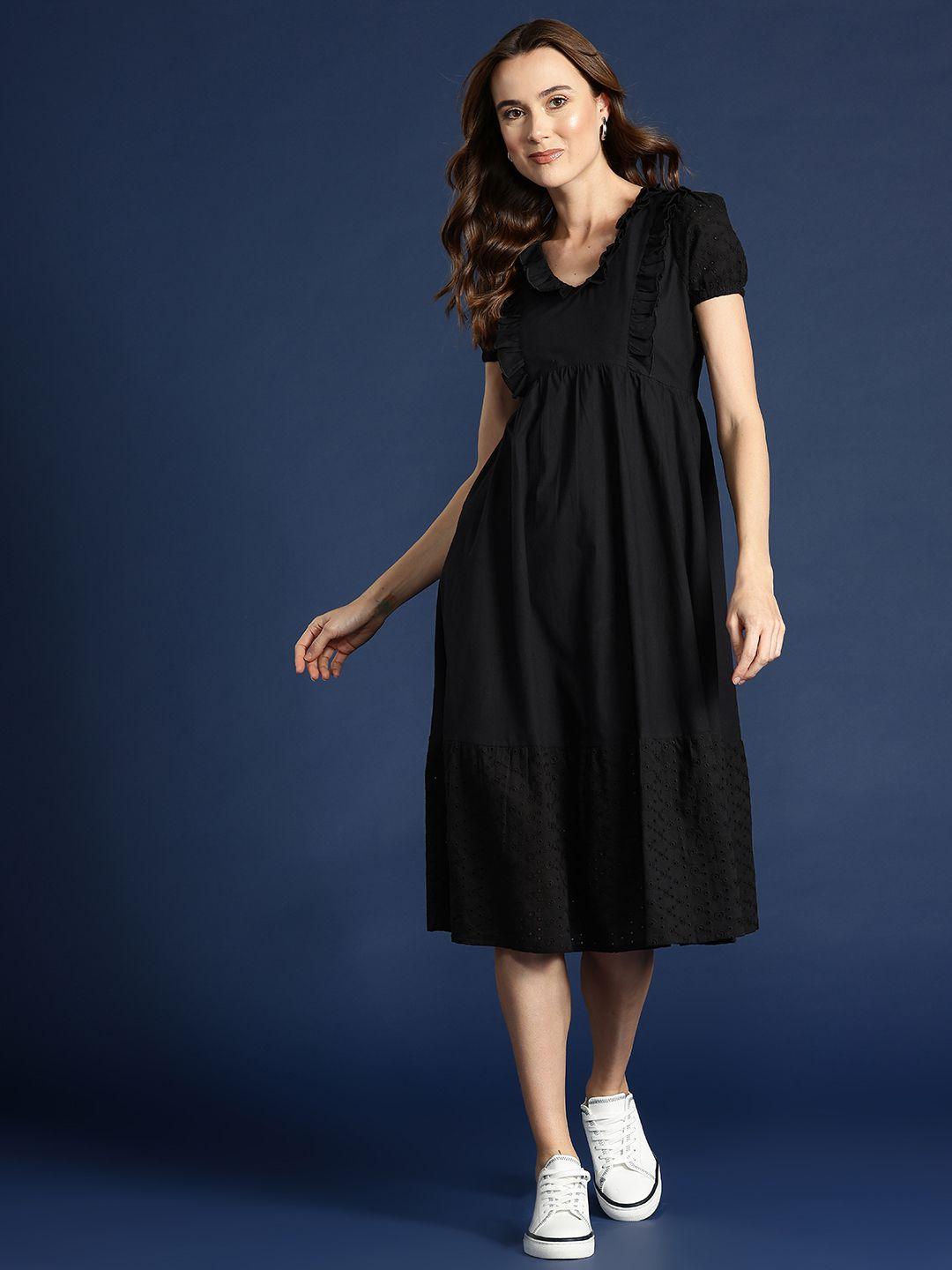 mast & harbour cotton schiffli detail ruffled a-line midi dress