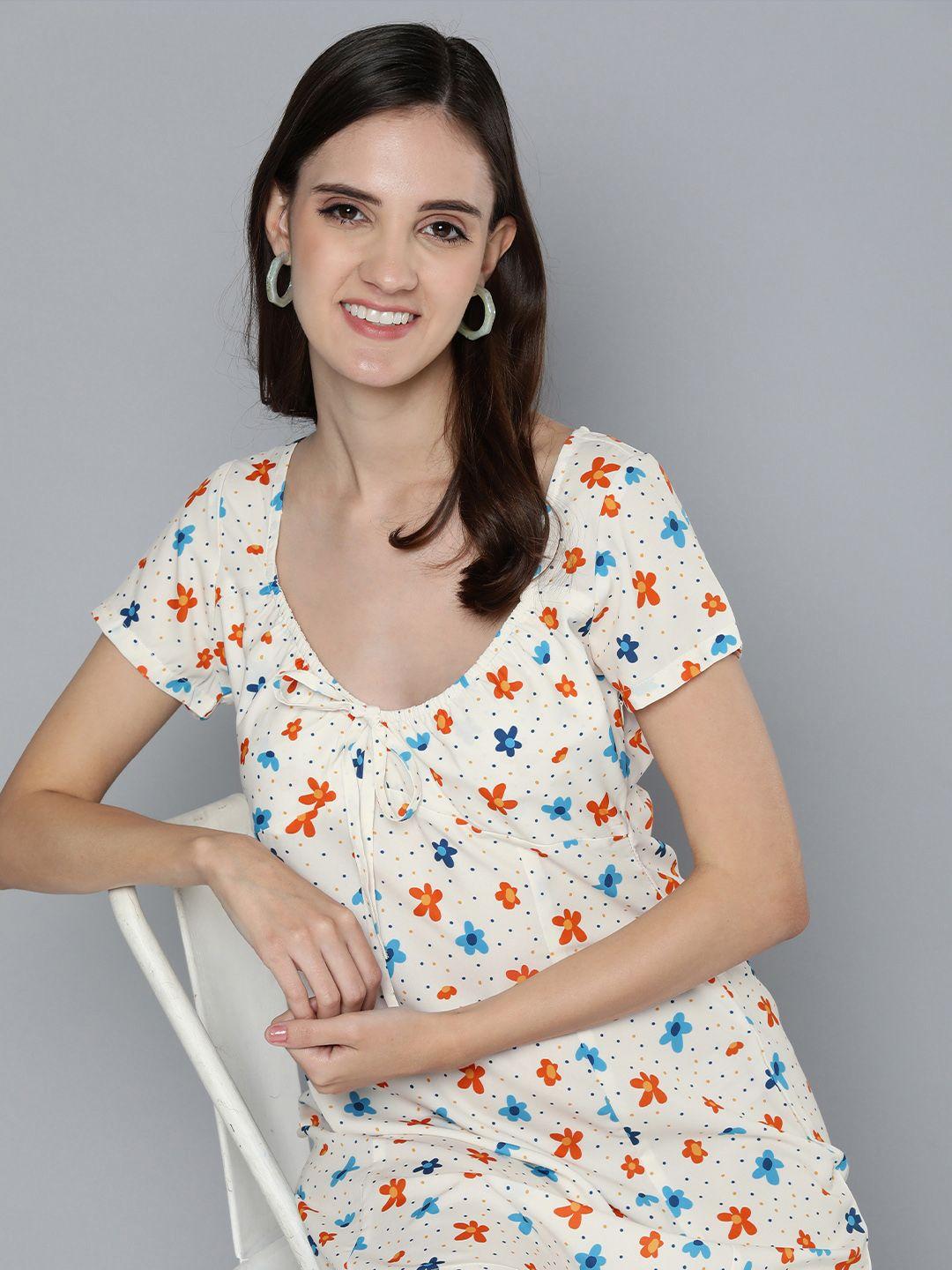 mast & harbour cream & navy blue floral romance ramble meadow flora a-line dress