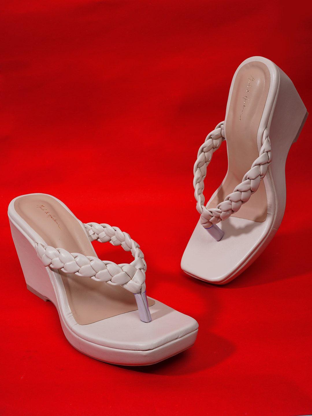 mast & harbour cream -colored braided open toe wedges