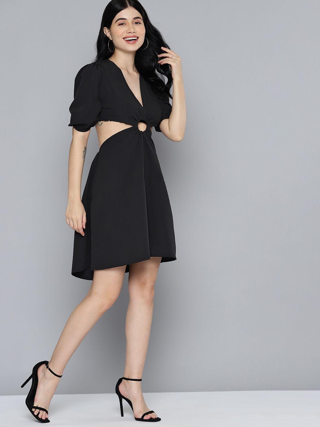 mast & harbour cut-out puff sleeve fit & flare dress