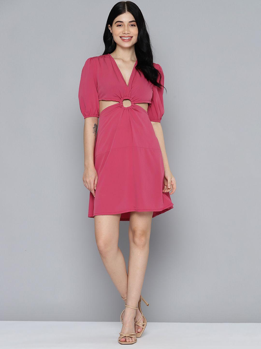 mast & harbour cut-out puff sleeve fit & flare dress