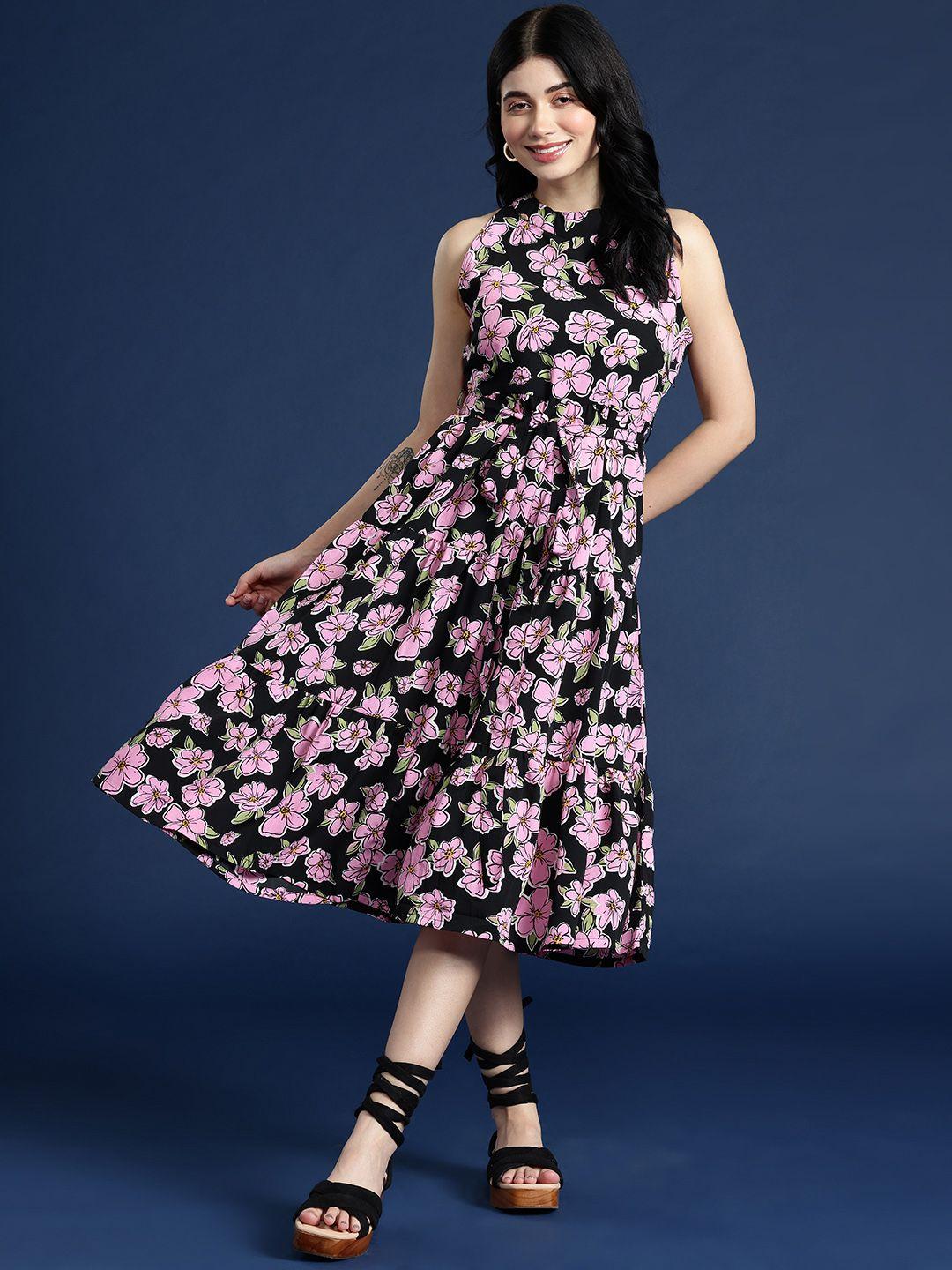 mast & harbour ditsy floral printed a-line tiered belted midi dress