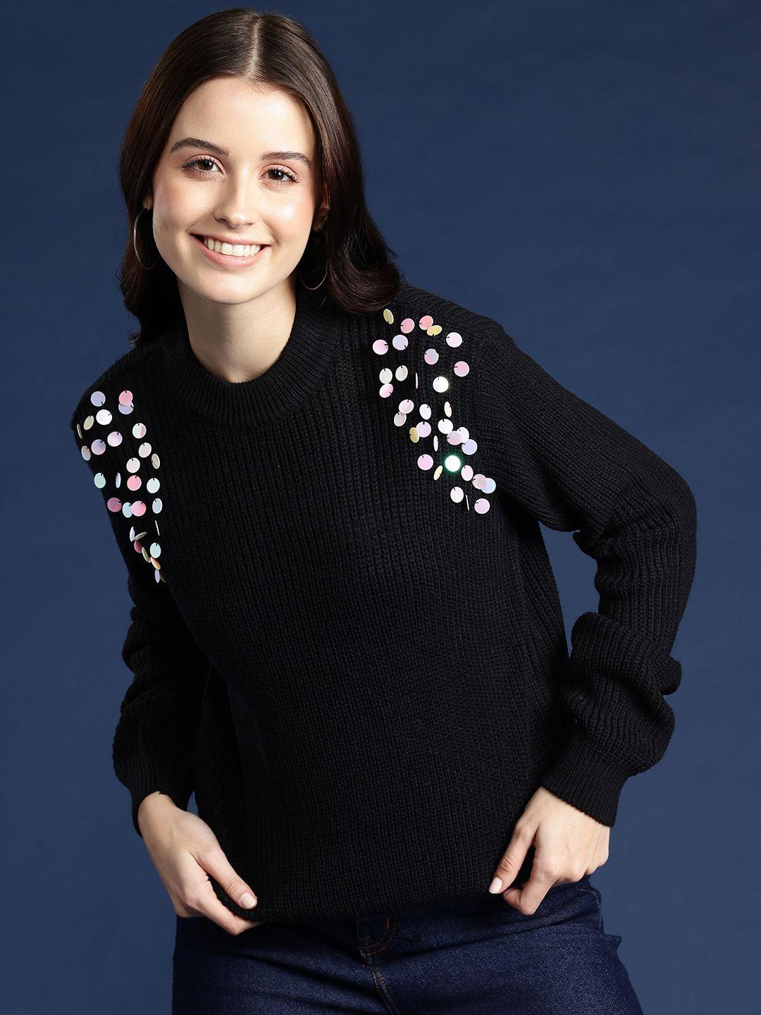 mast & harbour embellished detail ribbed acrylic pullover