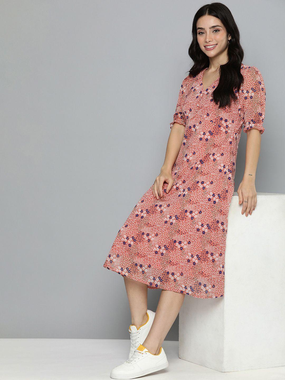 mast & harbour floral a-line midi dress with gathered detail