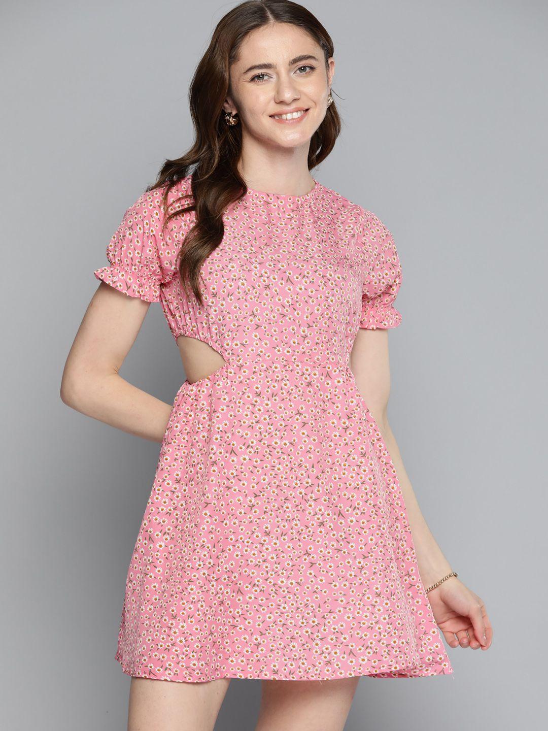 mast & harbour floral cut-out detail a-line dress