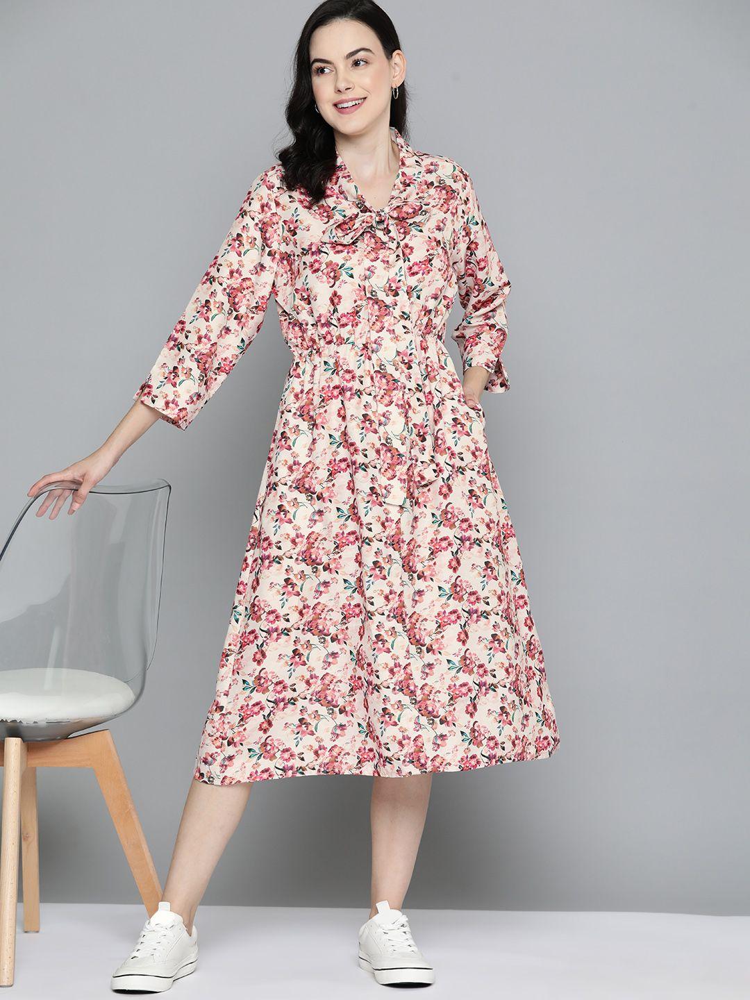 mast & harbour floral print a-line midi dress