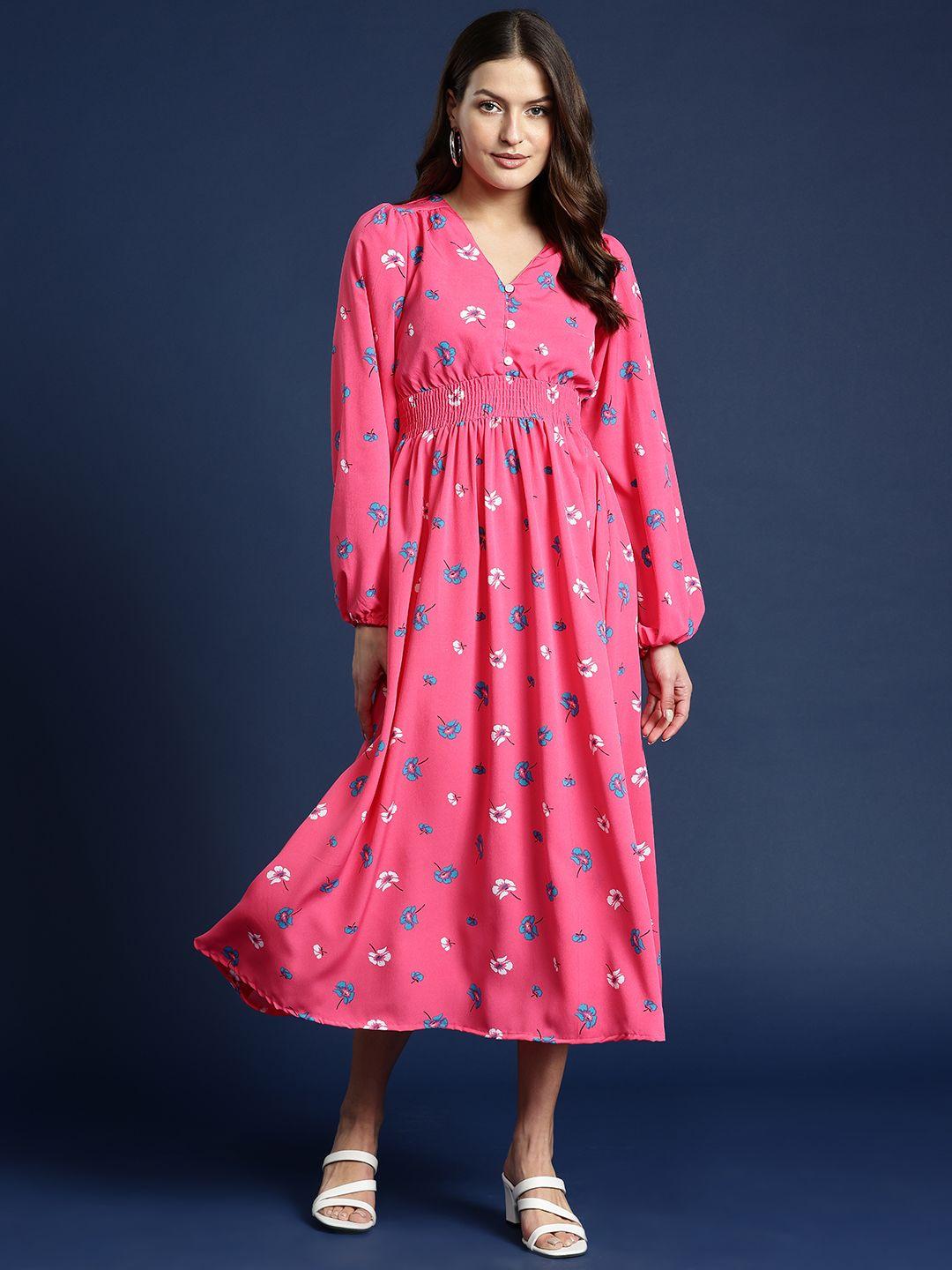 mast & harbour floral print a-line midi dress