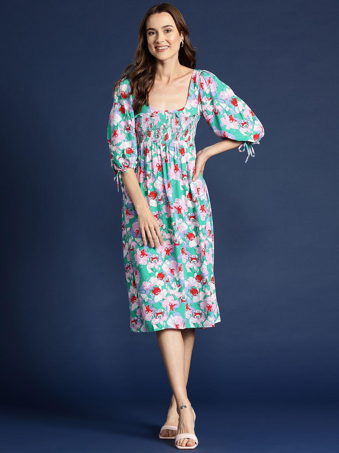 mast & harbour floral print a-line midi dress