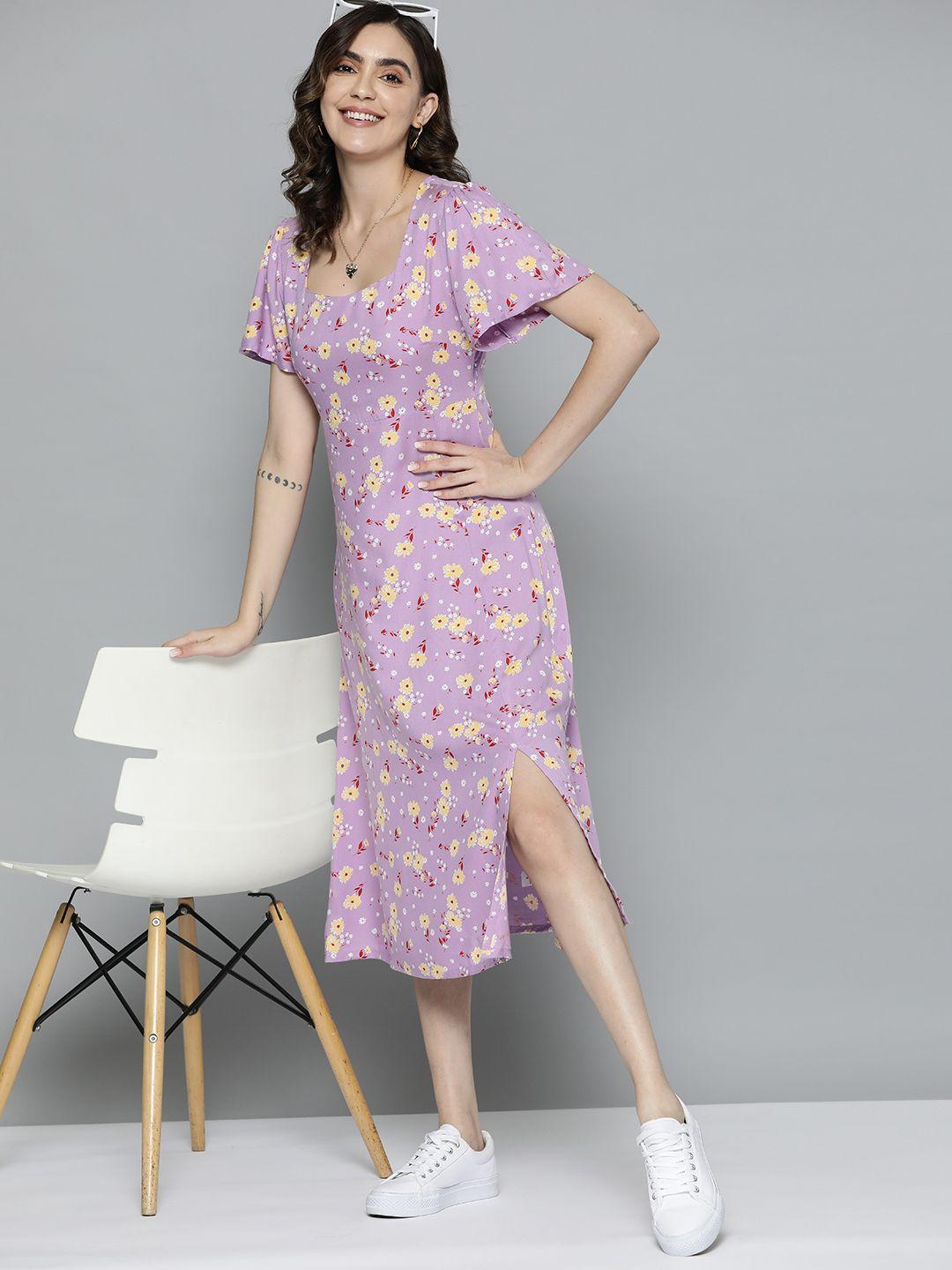 mast & harbour floral print flared sleeves a-line midi dress