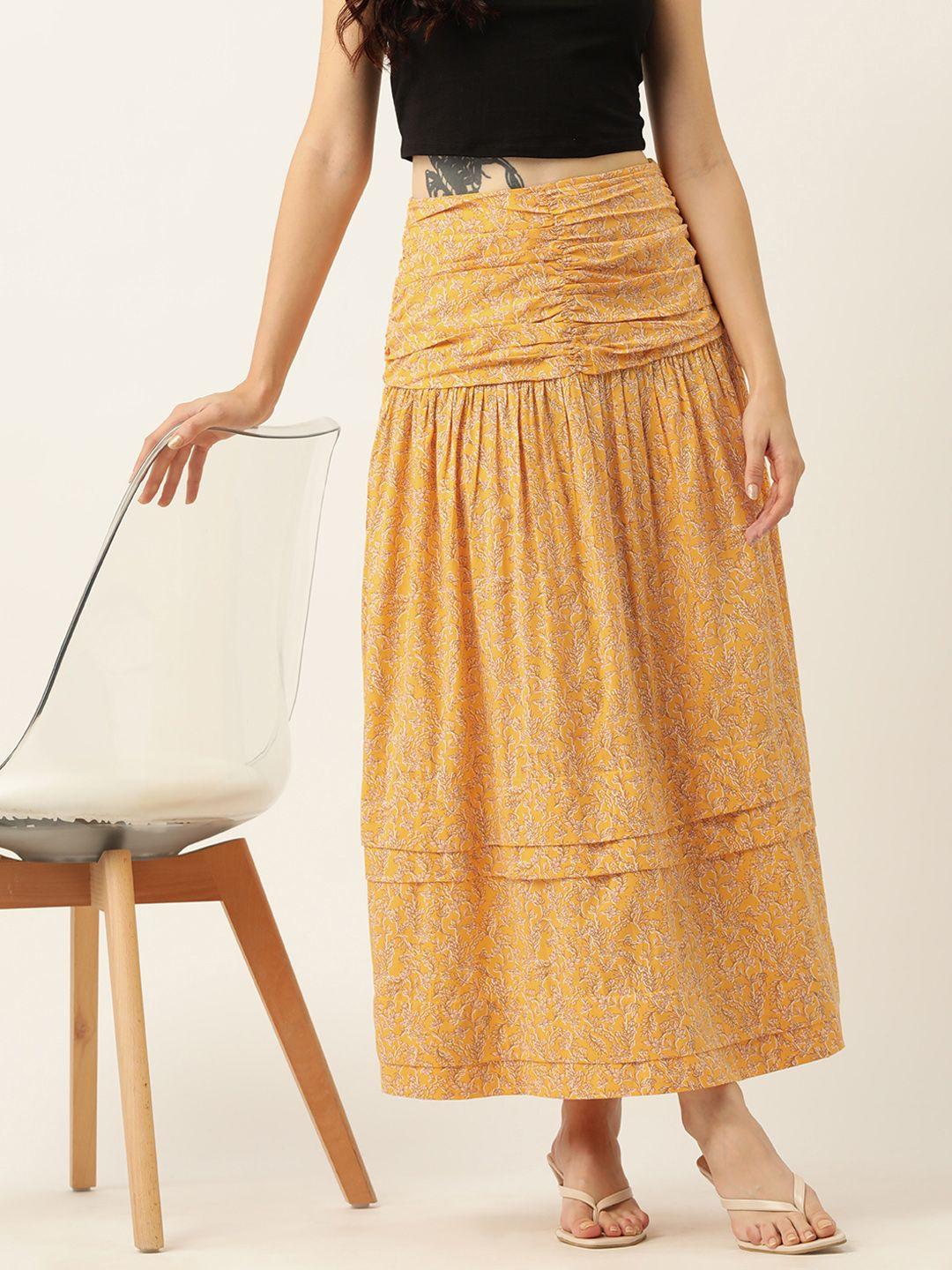 mast & harbour floral print gathered a-line maxi skirt