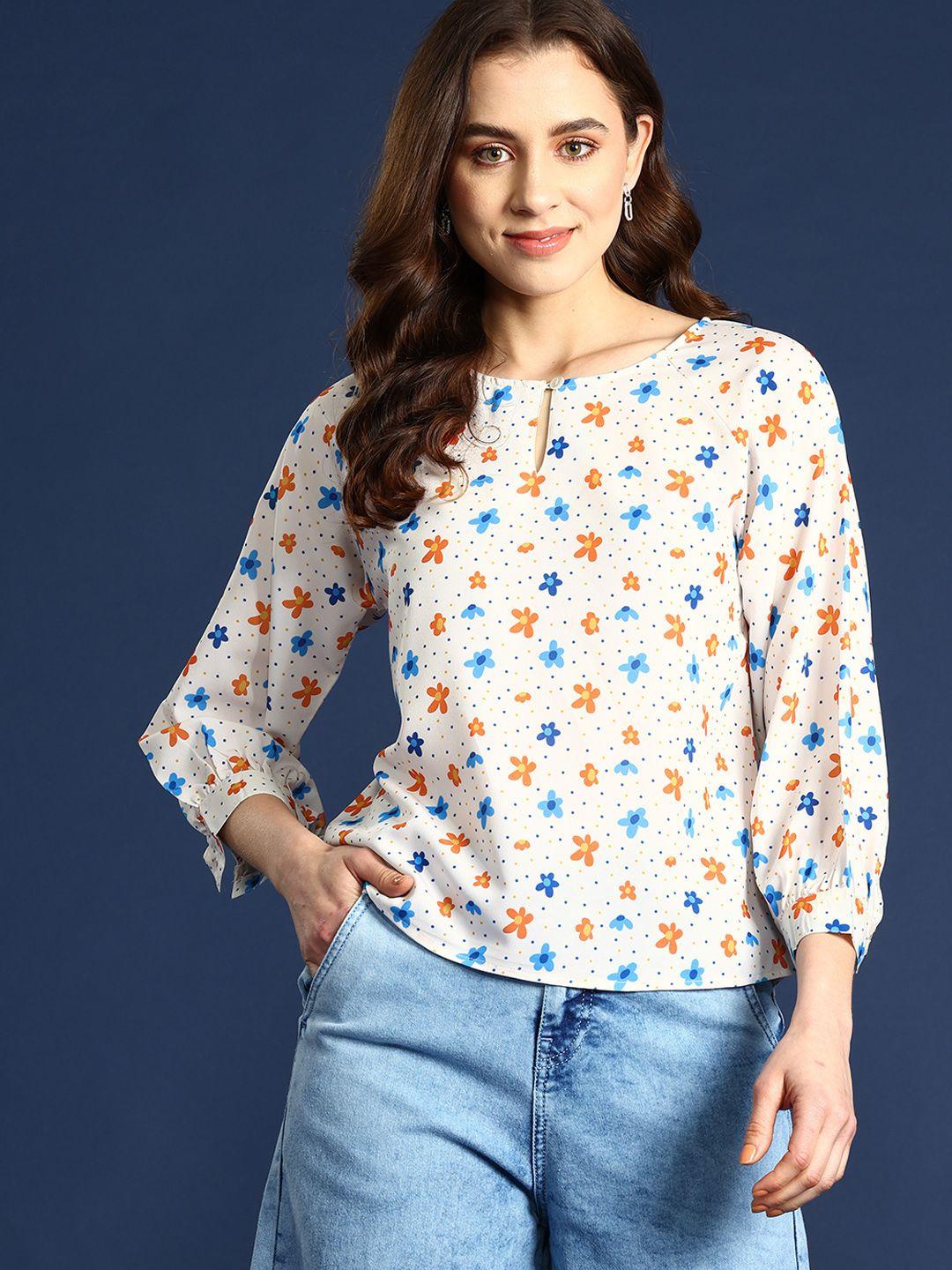 mast & harbour floral print keyhole neck shirt style top