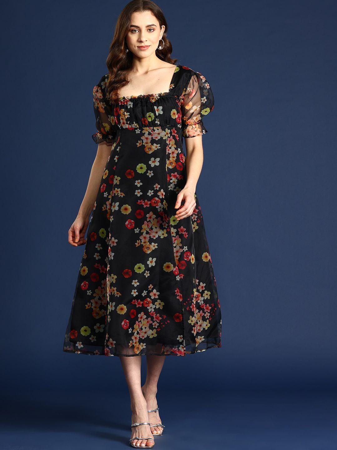 mast & harbour floral print organza empire midi dress