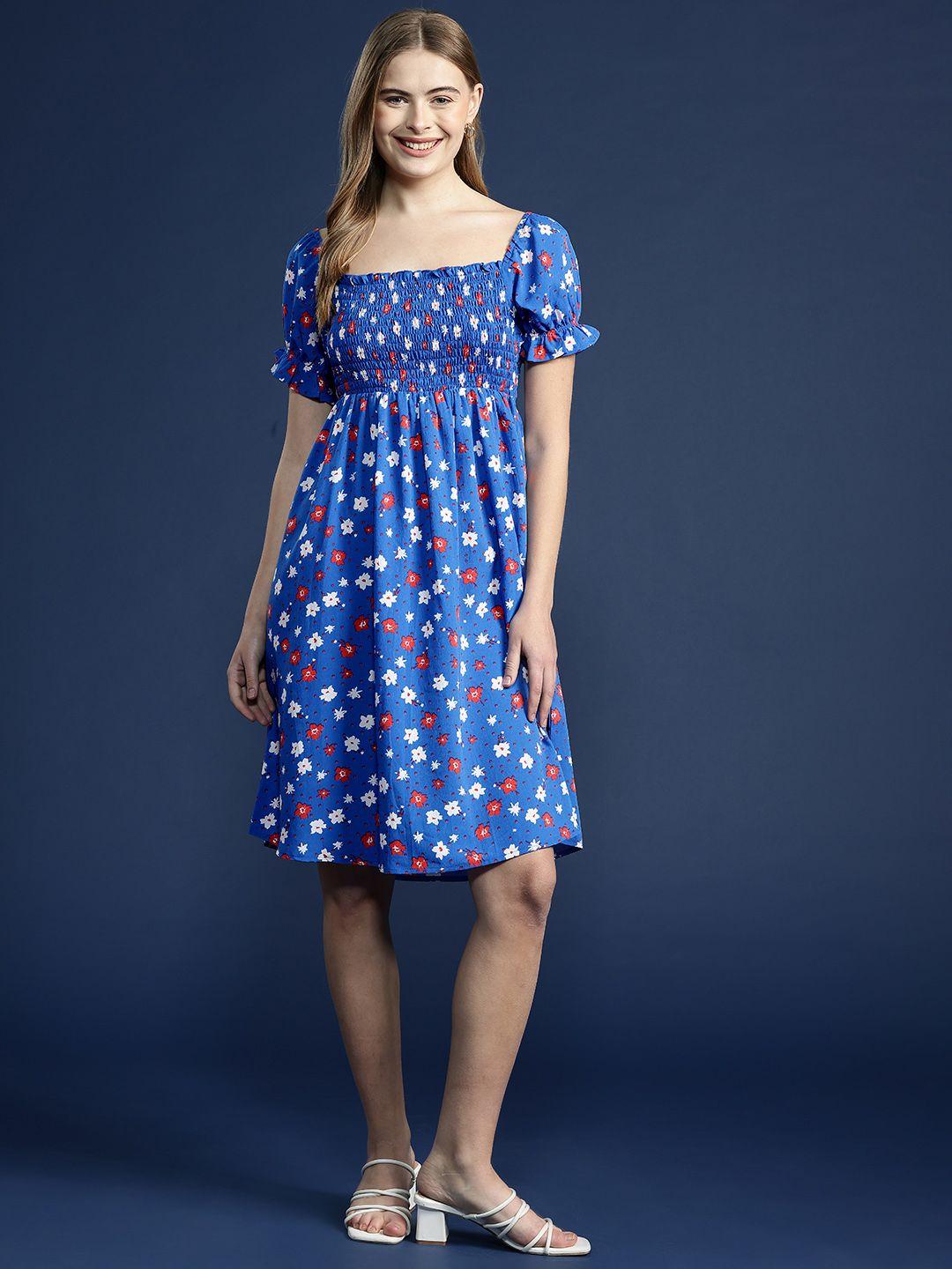 mast & harbour floral print puff sleeve satin a-line dress