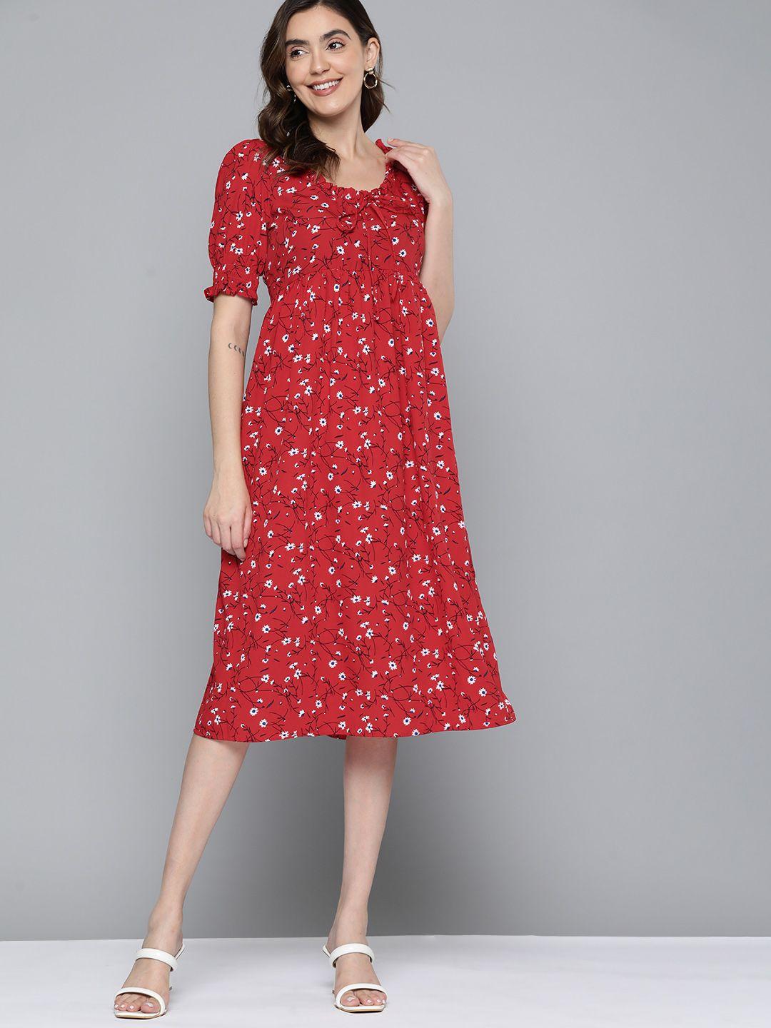 mast & harbour floral print puff sleeves a-line dress
