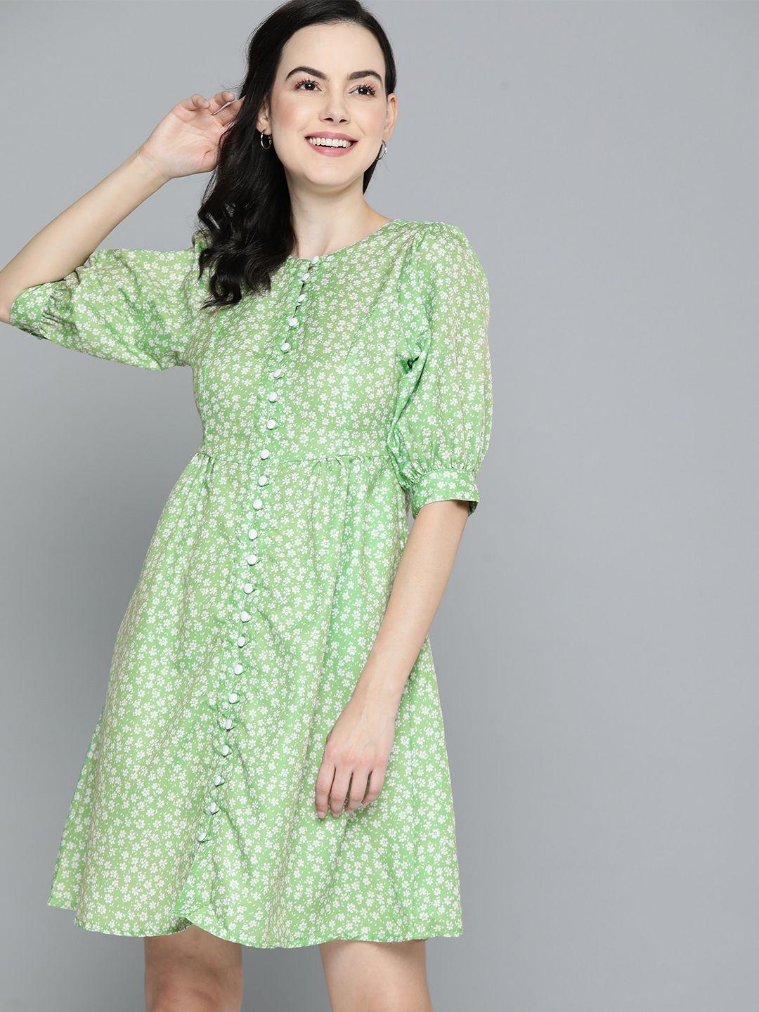 mast & harbour floral print puff sleeves a-line dress