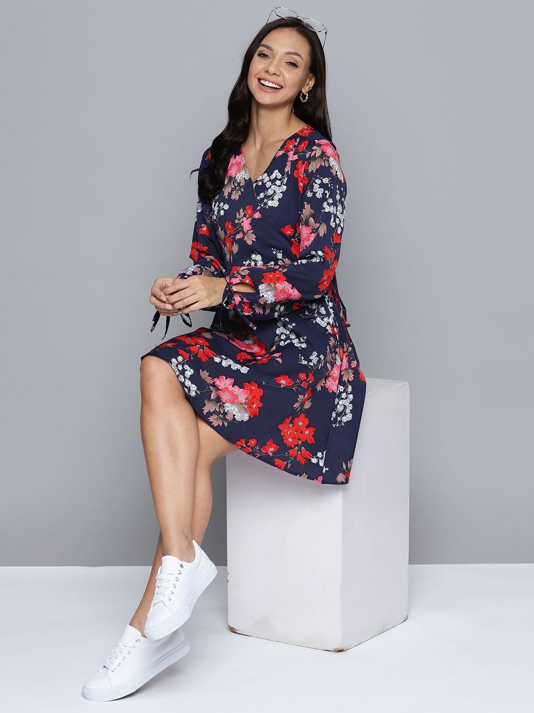 mast & harbour floral print puff sleeves crepe wrap dress