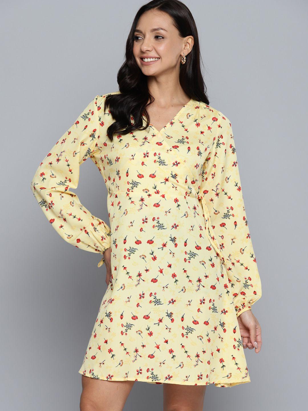 mast & harbour floral print puff sleeves crepe wrap dress