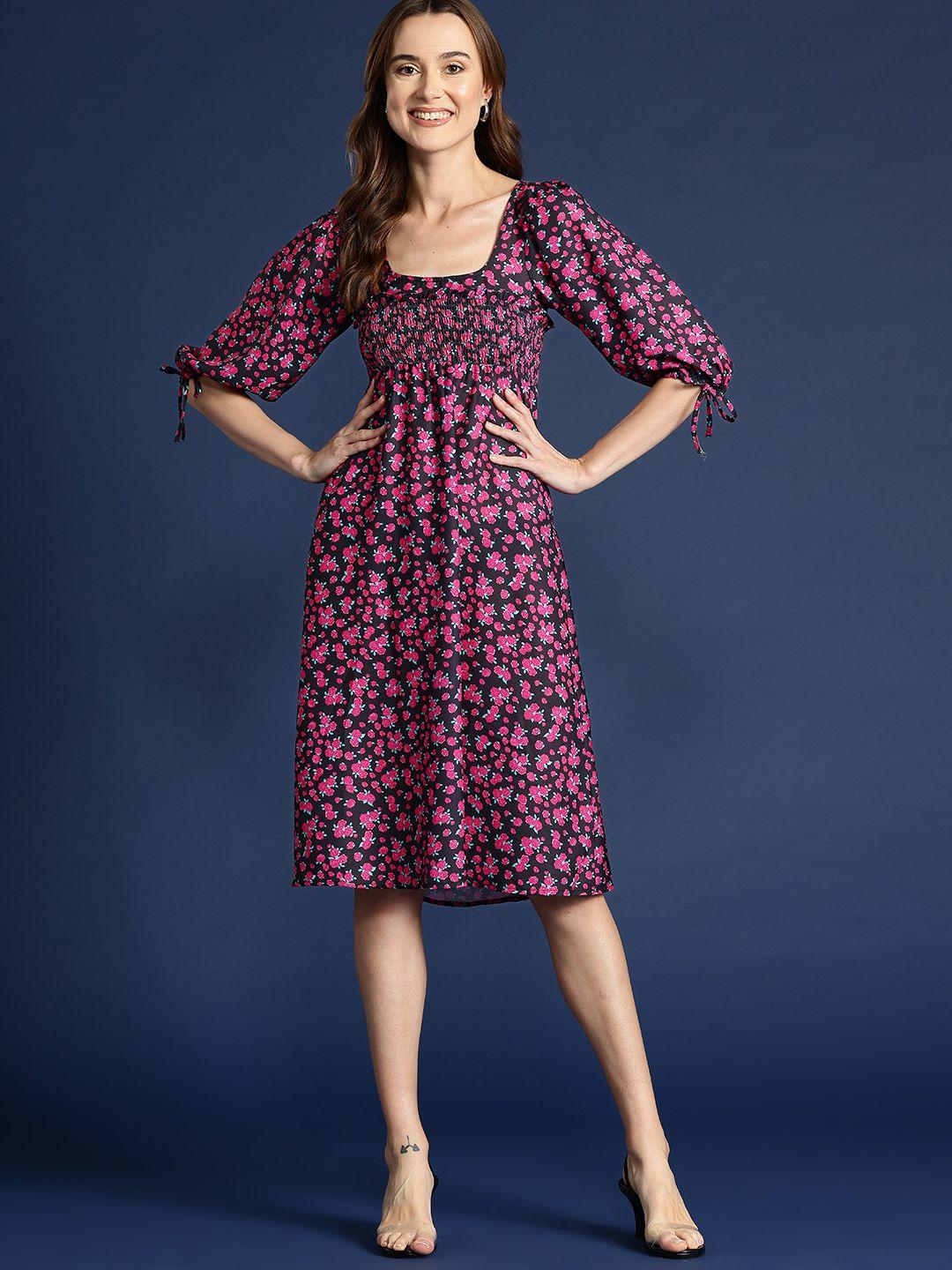 mast & harbour floral print smocked a-line dress